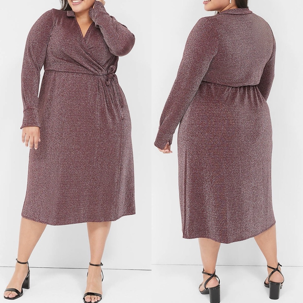 Lane Bryant | Lurex Faux-Wrap Collar Midi Dress
